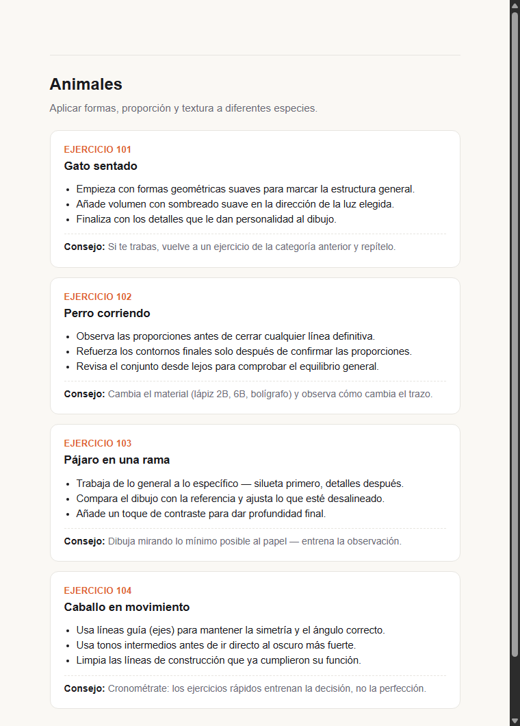 Vista real del interior del manual — ejercicios de Animales